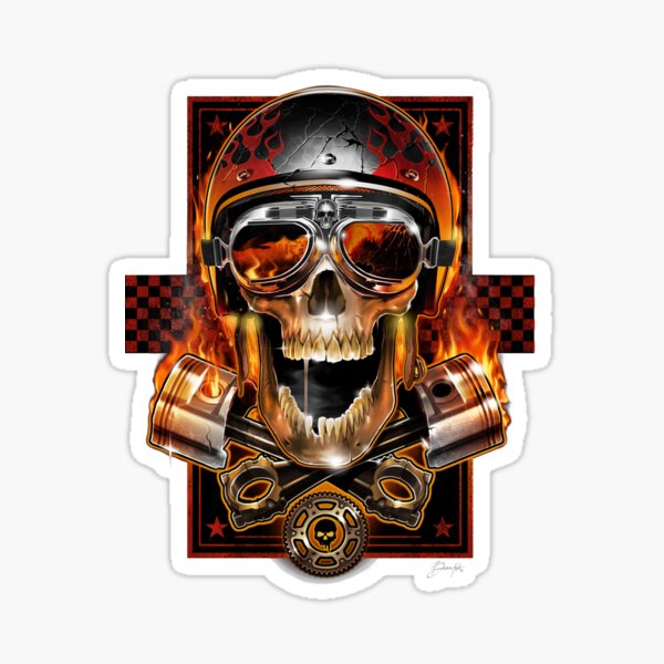 Motorrad Auto Aufkleber Totenkopf Flammen rot Sticker Skull Schädel Pirat  Biker