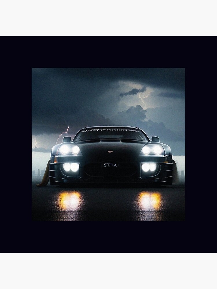 supra mk4 with a haze in atmosphere and thunder lightning in the sky dark atmosphere and huge angry eyes in the sky behind the car Canvas Print
