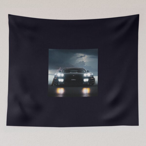 Item preview, supra mk4 with a haze in atmosphere and thunder lightning in the sky dark atmosphere and huge angry eyes in the sky behind the car designed and sold by paolboa.