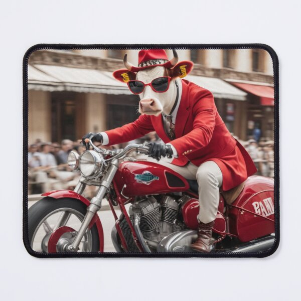 Item preview, The mysterious cow drives a motorcycle racing down the street designed and sold by Great-store4U.
