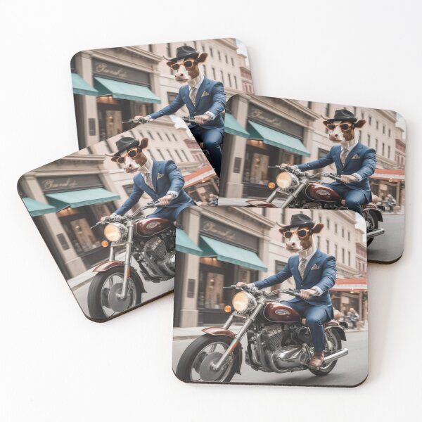 Item preview, The mysterious cow drives a motorcycle racing down the street designed and sold by Great-store4U.
