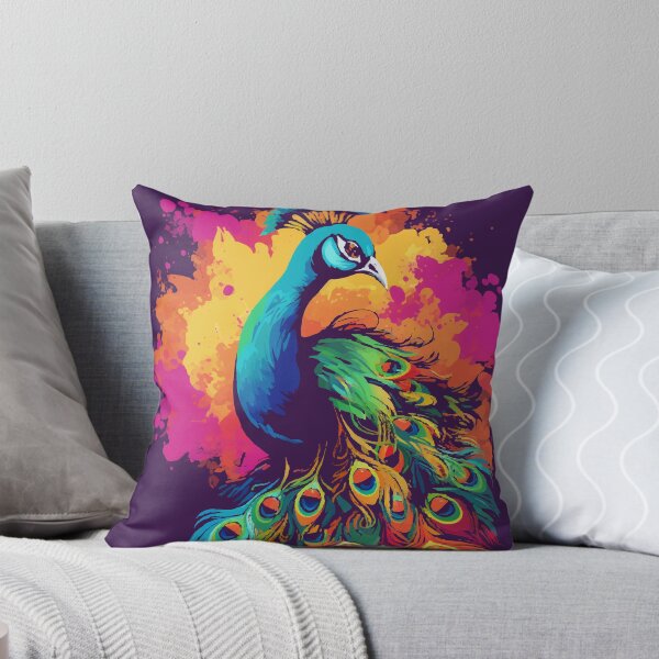 Aperçu de l'œuvre Peinture numérique colorée de paon de style graffiti, paon de belles couleurs vives créée et vendue par PrintShangri-La.