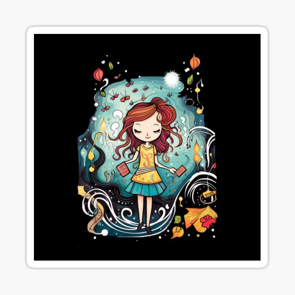 Aperçu de l'œuvre jolie fille avec des notes de musique, style kawaii créée et vendue par AI Gizmo.