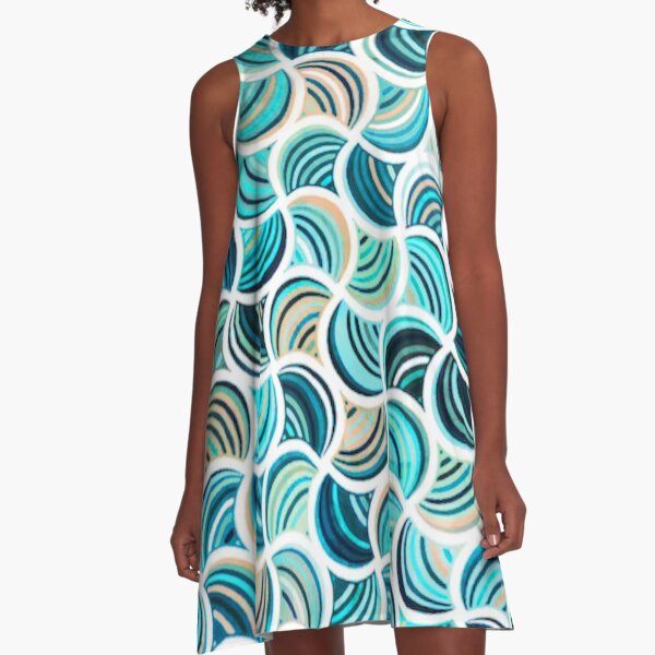 Item preview, Blue Aqua watercolor geometric swirl pattern designed and sold by WickedXDesigns.