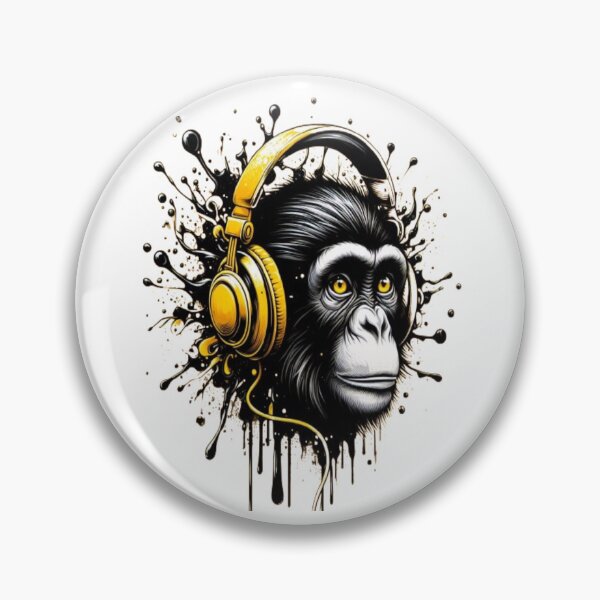 Item preview, Monkey head with yellow headphones in a color blob design designed and sold by danny-Dsign.