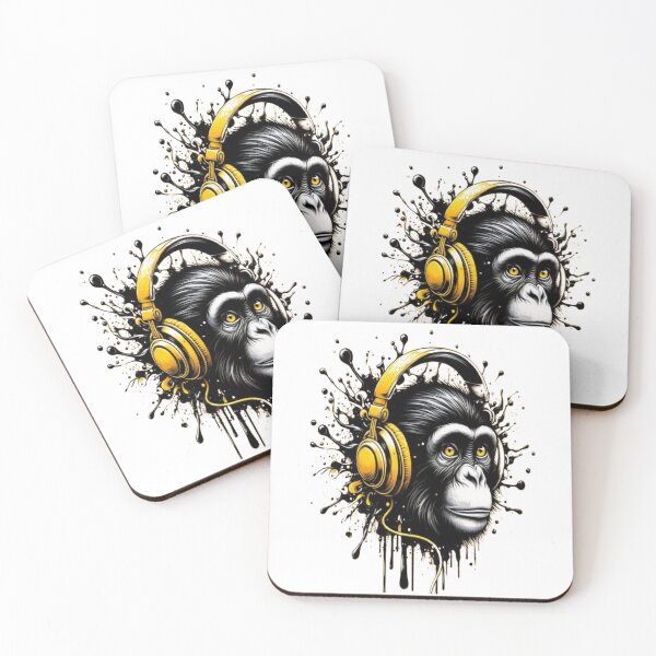 Item preview, Monkey head with yellow headphones in a color blob design designed and sold by danny-Dsign.