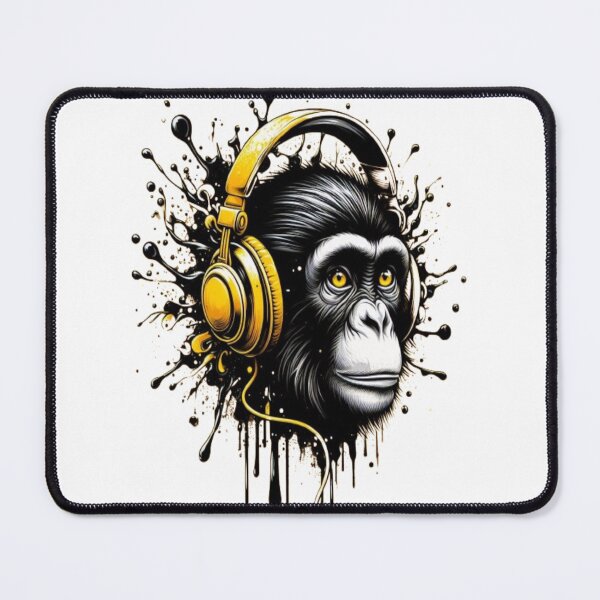 Item preview, Monkey head with yellow headphones in a color blob design designed and sold by danny-Dsign.
