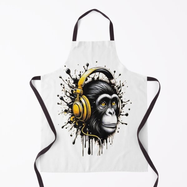 Item preview, Monkey head with yellow headphones in a color blob design designed and sold by danny-Dsign.