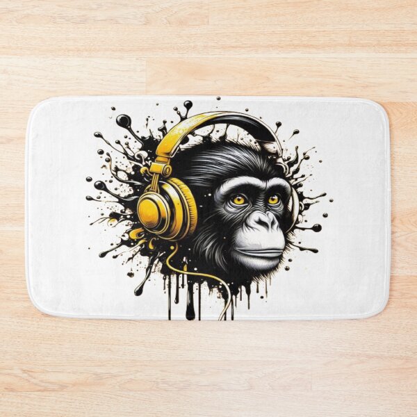 Item preview, Monkey head with yellow headphones in a color blob design designed and sold by danny-Dsign.