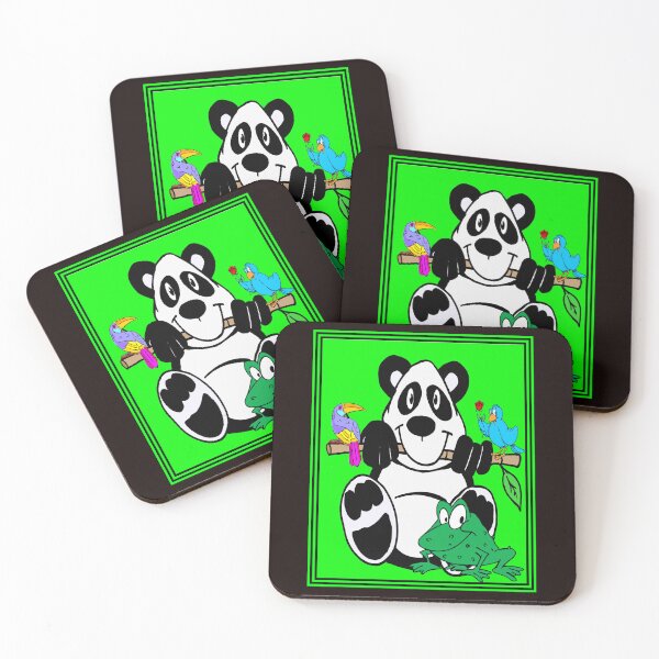 Artikelvorschau,  Comic-Panda mit Vögeln und Frosch-Fantasie, skurriler lustiger Druck entworfen und verkauft von posterbobs.