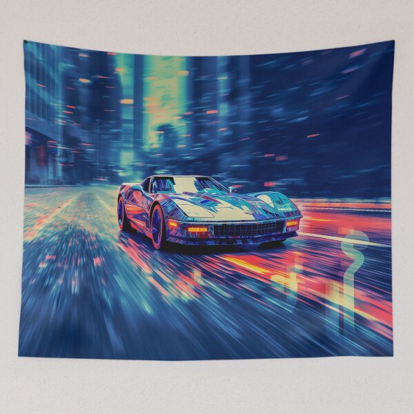 Item preview, AI Glitch Corvette 05 - Blue Rain designed and sold by JoanNinjaHen.