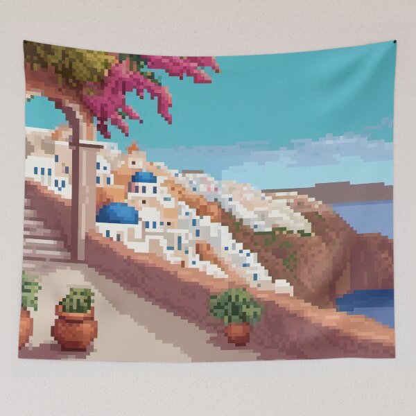 Item preview, Oia, Santorini, Greece - Pixel Art designed and sold by Pixelartshirt.