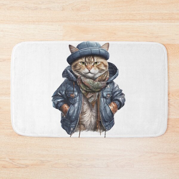 Item preview, cute street cat wearing a leather jacket and hat designed and sold by jnsmerchstore.