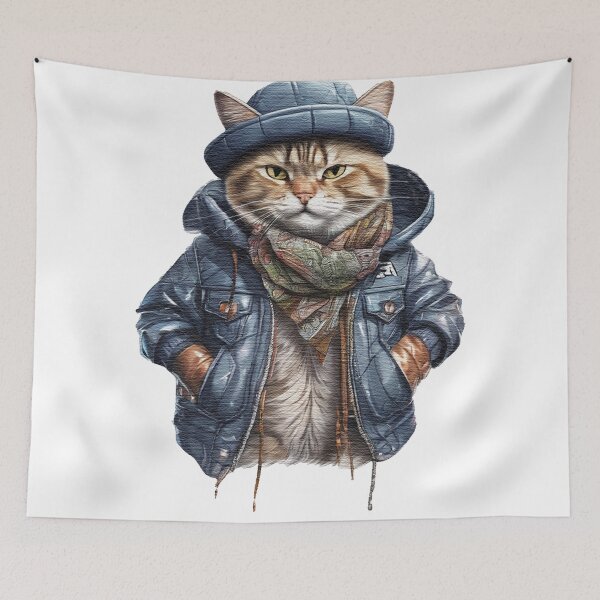Item preview, cute street cat wearing a leather jacket and hat designed and sold by jnsmerchstore.