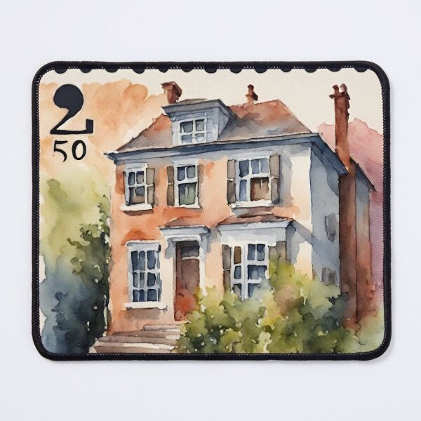 Item preview, Sello postal con una hermosa casa antigua en acuarela. designed and sold by kreativeadern.
