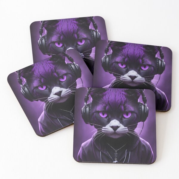 Item preview, Purple goth cat listening to music. designed and sold by Paxy Designs.