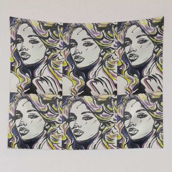 Item preview, Pop Art Woman Portrait Illustration- Purple/Yellow Line Drawing designed and sold by LillyannaEliz.