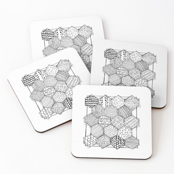 Item preview, Hexagons Pattern Original Artwork black liner illustration designed and sold by Kayley  |  QuintaDaColherArtes.