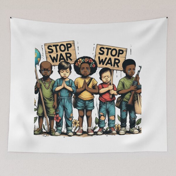 Item preview,  "Peaceful Struggle through the Tearful Eyes of Children Who Lost Their Families in War:  Watercolor designed and sold by PaintMeWorld.