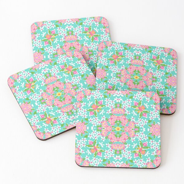 Item preview, Preppy white and pink daisies chevron on green turquoise designed and sold by SophieClimaArt.