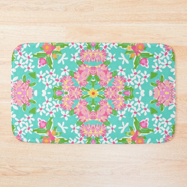 Item preview, Preppy white and pink daisies chevron on green turquoise designed and sold by SophieClimaArt.