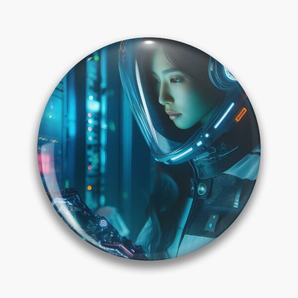 Item preview, Female scientist with helmet and gloves in lab designed and sold by cyberheadscifi.