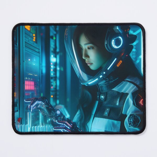 Item preview, Female scientist with helmet and gloves in lab designed and sold by cyberheadscifi.