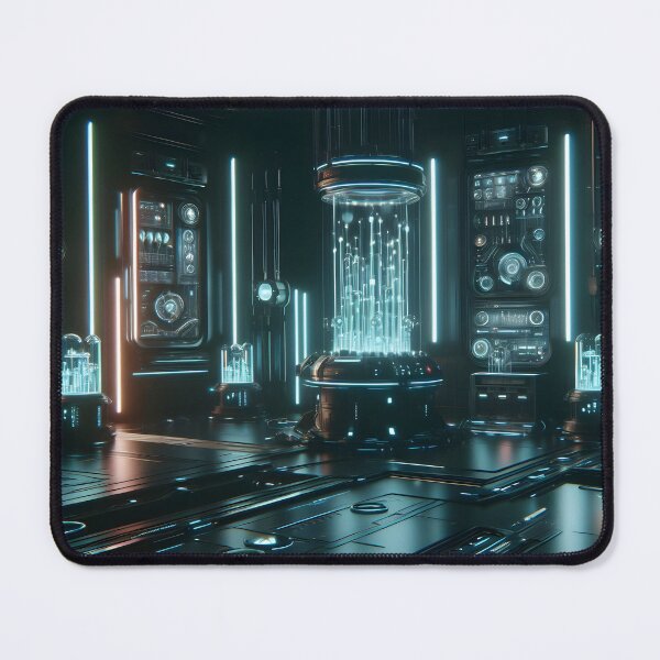 Item preview, Futuristic dark black science lab with lights designed and sold by cyberheadscifi.