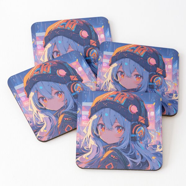 Item preview, Neon Orange & Blue Anime Gamer Girl In Futuristic City  designed and sold by Purrfectanime.