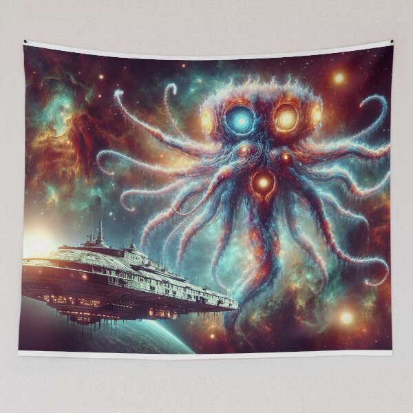 Item preview, Space Kraken battling Spaceship designed and sold by yodabi.