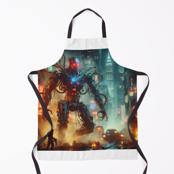 Item preview, Futuristic giant cyborg robot in city designed and sold by cyberheadscifi.