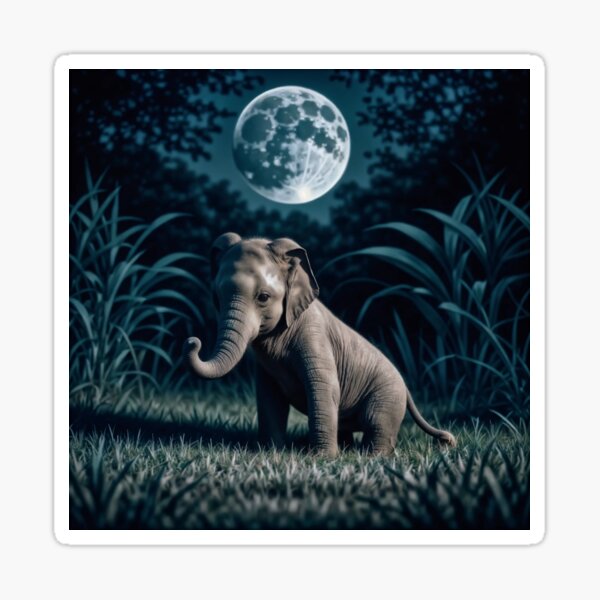 Baby Elephant Moon Sticker
