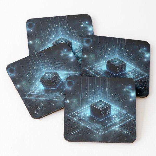 Item preview, Alien black cube in space with blue lights designed and sold by cyberheadscifi.