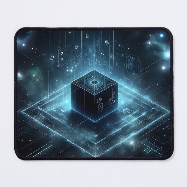 Item preview, Alien black cube in space with blue lights designed and sold by cyberheadscifi.