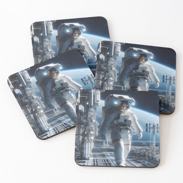 Item preview, Female astronaut walking on space station designed and sold by cyberheadscifi.