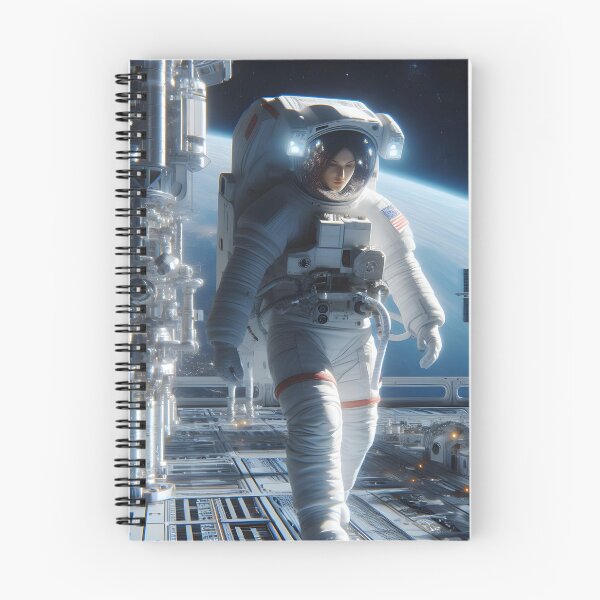 Item preview, Female astronaut walking on space station designed and sold by cyberheadscifi.