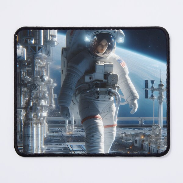 Item preview, Female astronaut walking on space station designed and sold by cyberheadscifi.