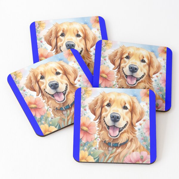 Item preview, Cute Dog Colorful Flowers Background Golden Retriever Art  designed and sold by fantasticdesign.