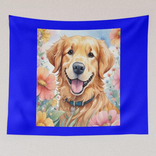 Item preview, Cute Dog Colorful Flowers Background Golden Retriever Art  designed and sold by fantasticdesign.