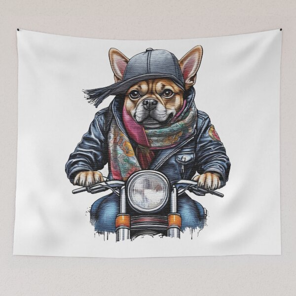Item preview, dog wearing a jacket hat and a scarf on a motorcycle designed and sold by jnsmerchstore.