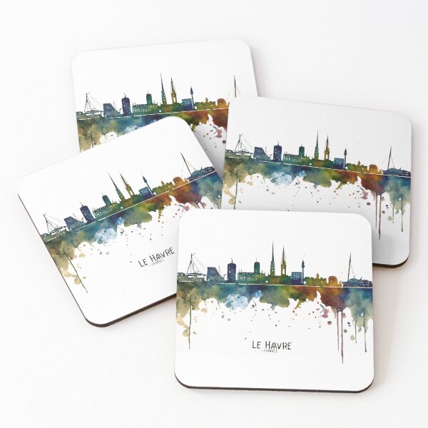 Item preview, Le Havre skyline in watercolor splatters Path designed and sold by Modern-Tropical.
