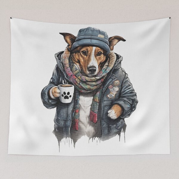 Item preview, Dog wearing a jackets holding a cup coffee designed and sold by jnsmerchstore.