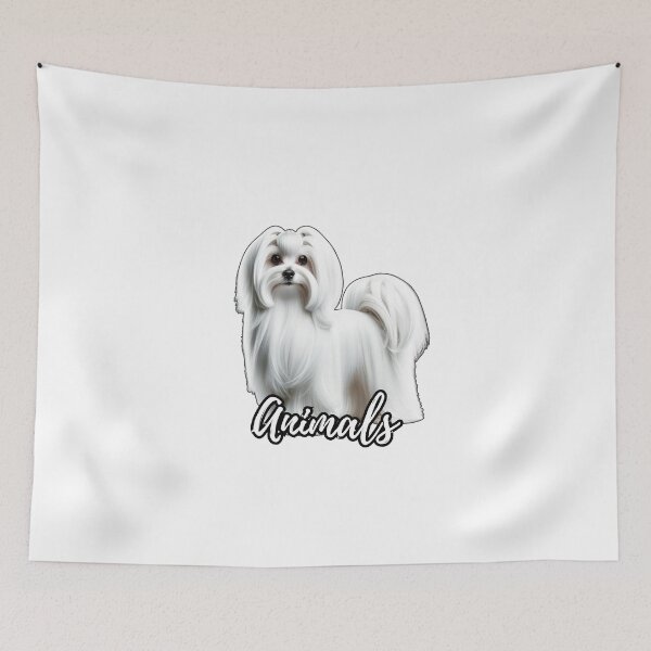 Item preview, White Long Hair Maltese Dog with Animals in Cursive designed and sold by kylmllr101684.