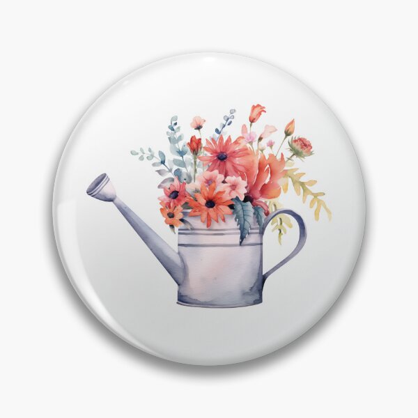 Item preview, grey watering can with floral designed and sold by PandaKunst.
