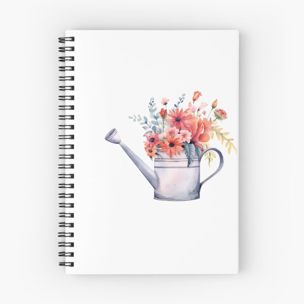 Item preview, grey watering can with floral designed and sold by PandaKunst.