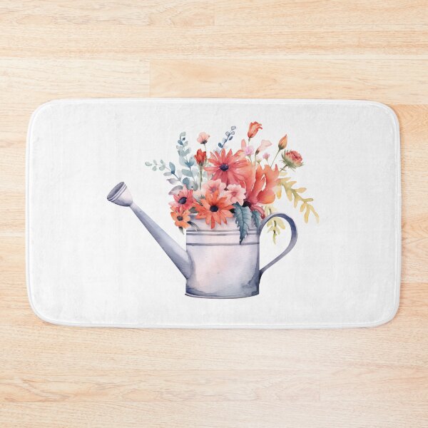 Item preview, grey watering can with floral designed and sold by PandaKunst.
