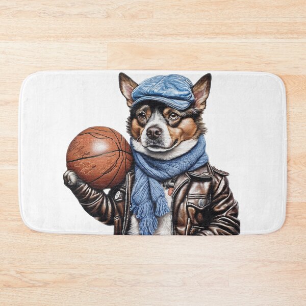 Item preview, Dog wearing a leather jacket  and a hat holding a basketball ball designed and sold by jnsmerchstore.