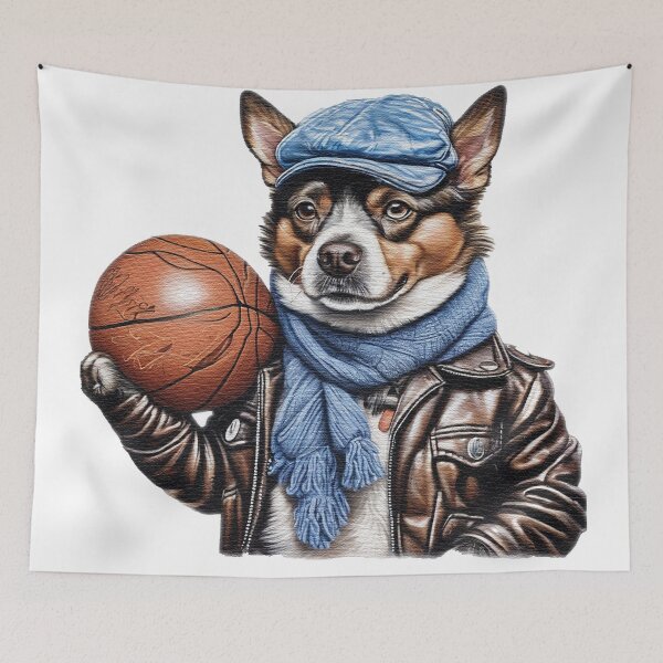 Item preview, Dog wearing a leather jacket  and a hat holding a basketball ball designed and sold by jnsmerchstore.