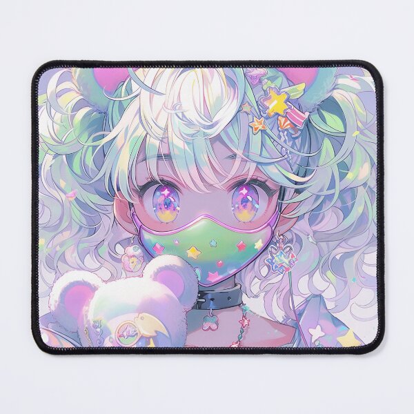 Item preview, Kawaii Pastel Cyberpop Face Mask Anime Girl designed and sold by bubblegoth.