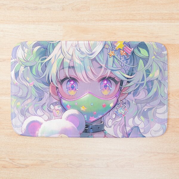 Item preview, Kawaii Pastel Cyberpop Face Mask Anime Girl designed and sold by bubblegoth.